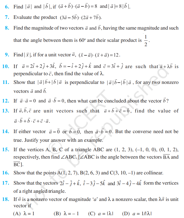 image 181 Rbse Solutions Class 12 Maths Exercise 10.3 | Scalar Product | Dot Product