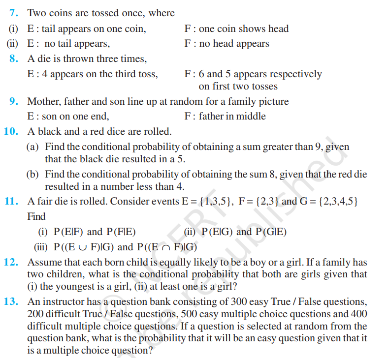 Rbse Solutions Class 12 Maths Exercise 13.1 | Conditional Probability