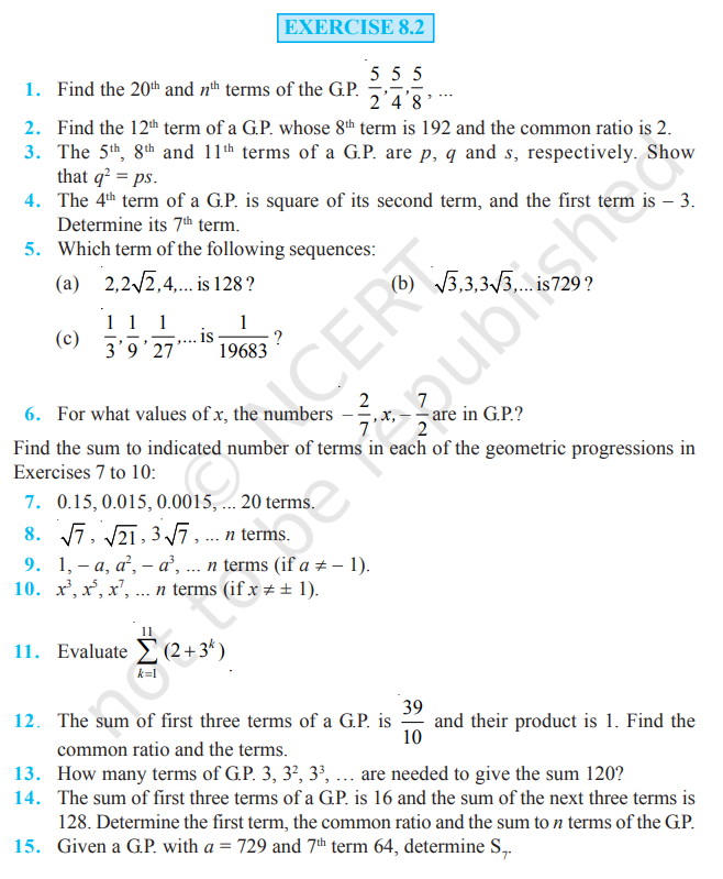 image 304 Rbse Solutions for Class 11 maths Chapter 8 Exercise 8.2 | Geometric Progression