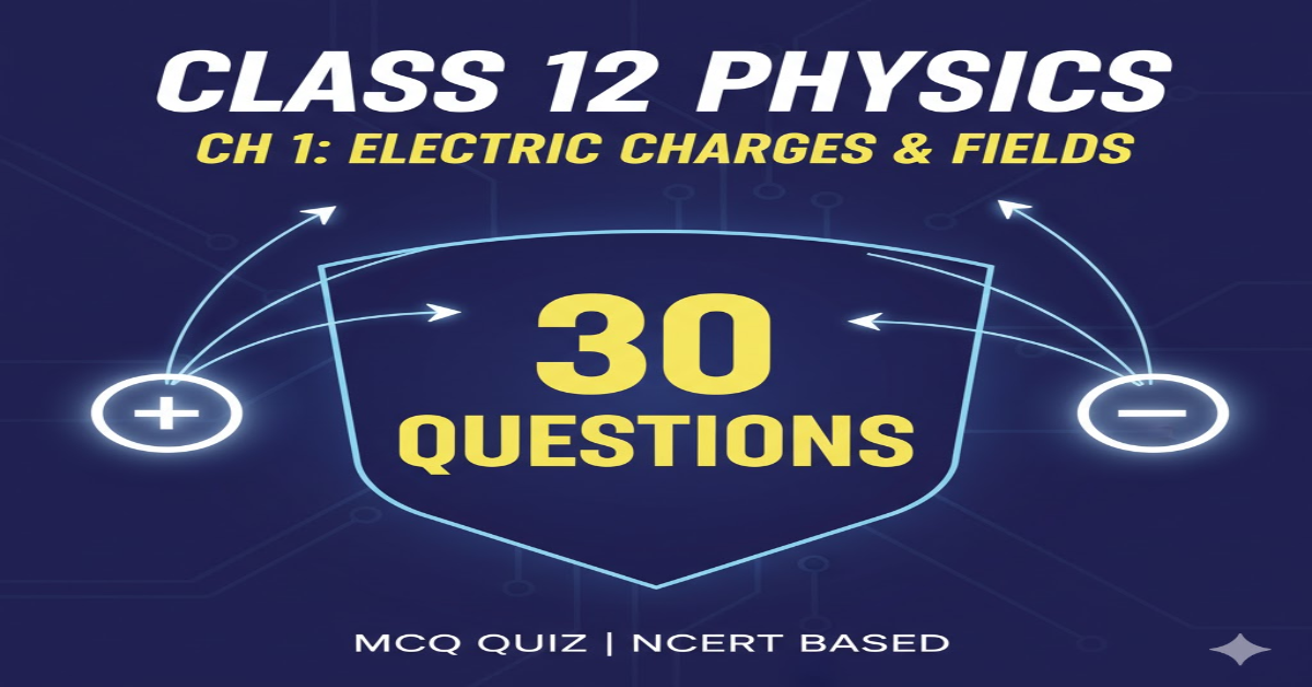 Class 12 Physics Chapter 1 MCQ | Electric Charges & Fields Quiz (30 Qs) | NCERT Bilingual