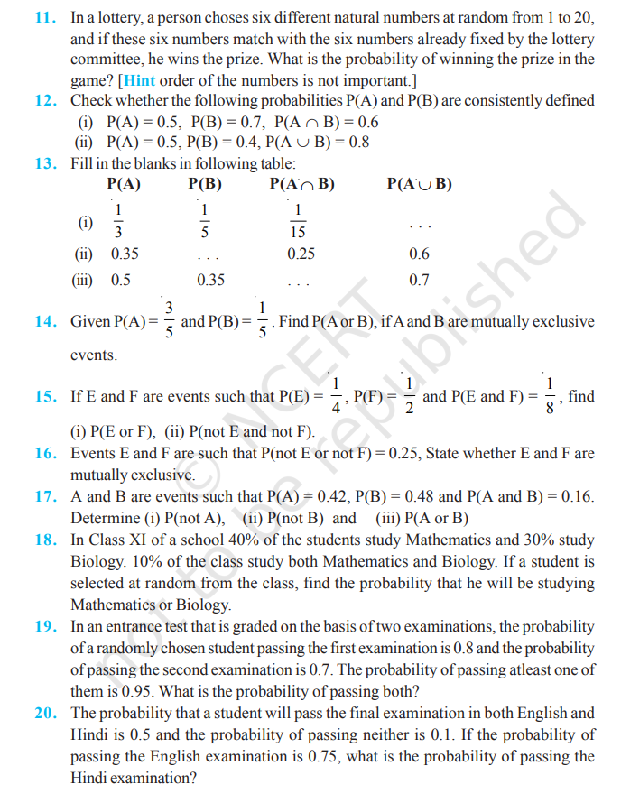 Rbse Solutions for Class 11 maths Chapter 14 Exercise 14.2 | Probability