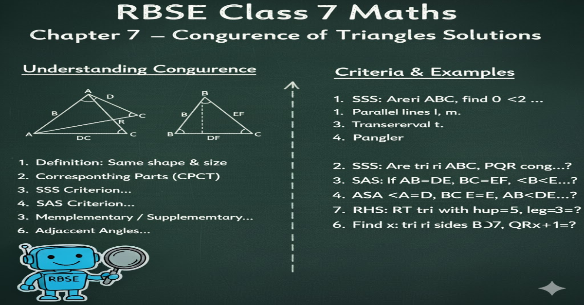 RBSE Class 7 Maths Chapter 7 – Congruence of Triangles Solutions
